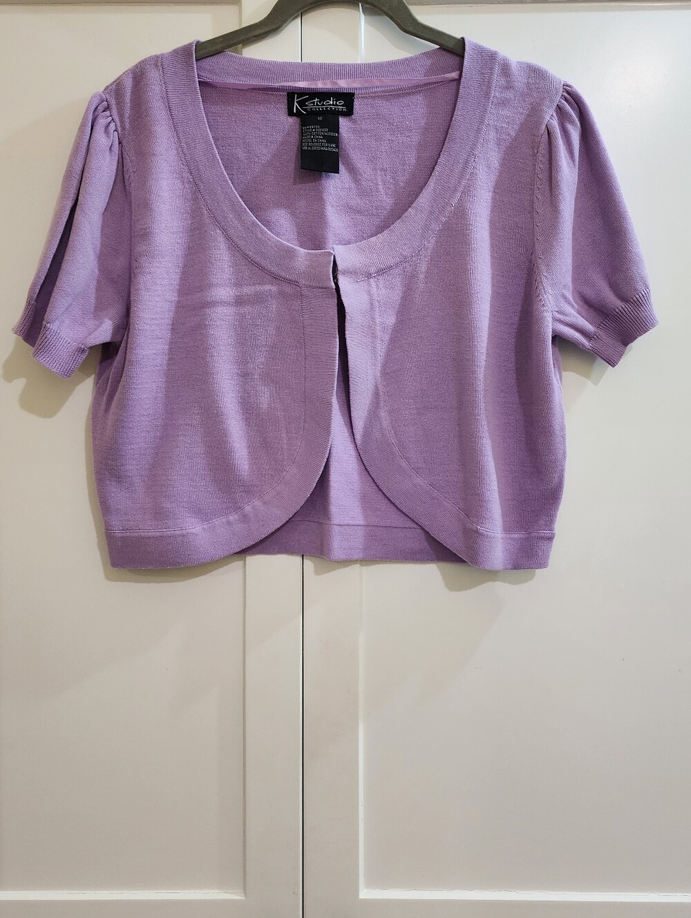K Studio Lavender Short-Sleeve Cropped Cardigan